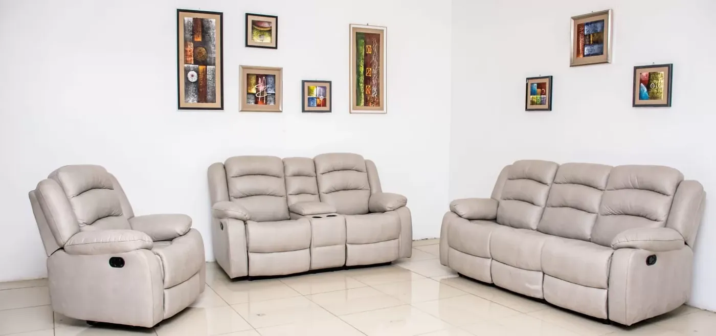 6 seater white leather recliner seats